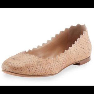 Chloe Lauren Snake Skin Scalloped Ballet Flat Shoes size 39